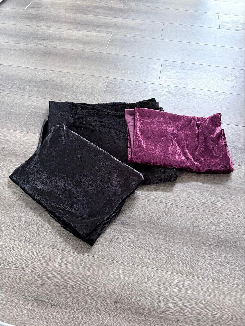 Black & Burgundy Crushed Velvet Fabric Remnant Lot Craft Sewing Gothic Decor